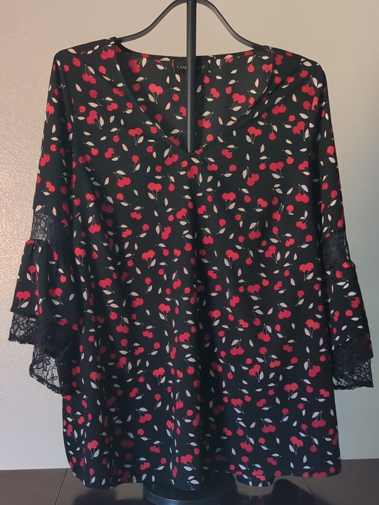 Lane Bryant Tops - Lane Bryant Cherry Print Lace 3/4 Sleeve Blouse Size 18/20